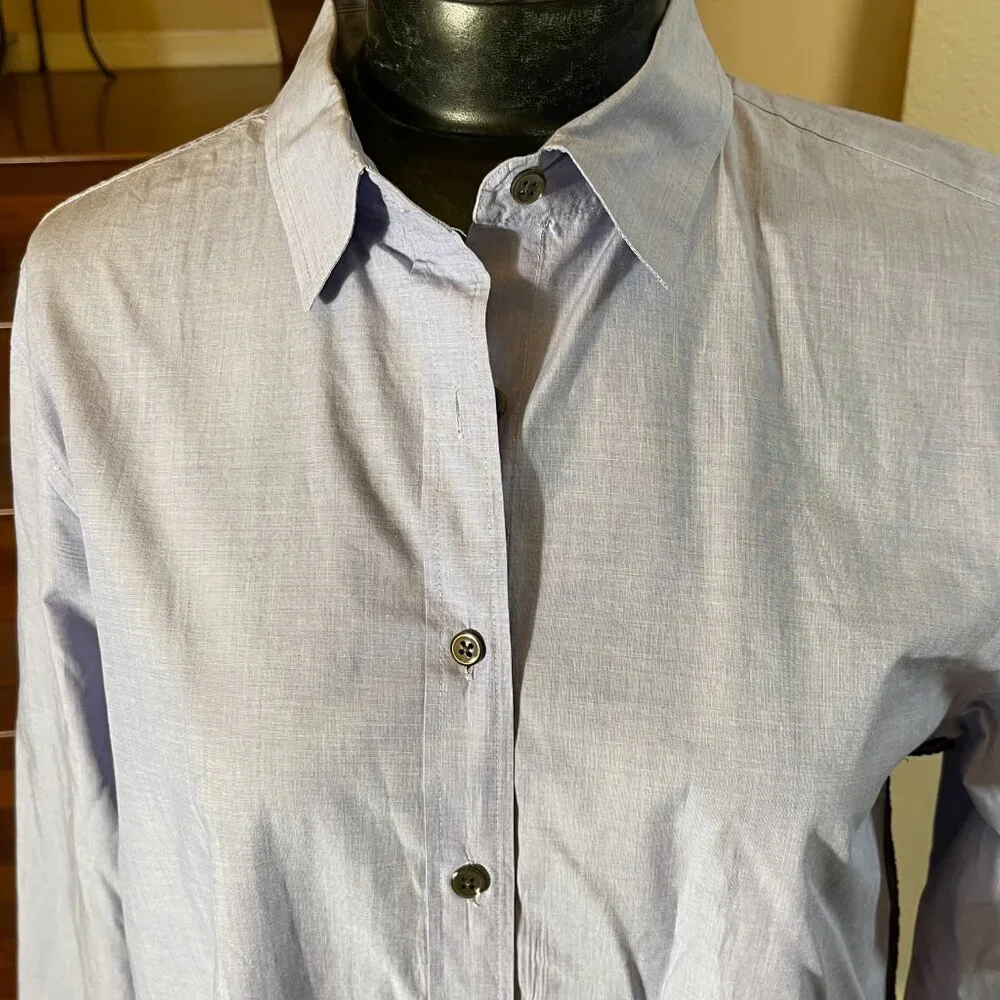 J. Crew Women's Sequin Side Stripe Cotton Button-up Blue Long Slv. Blouse Sz. 14 - Picture 2 of 10